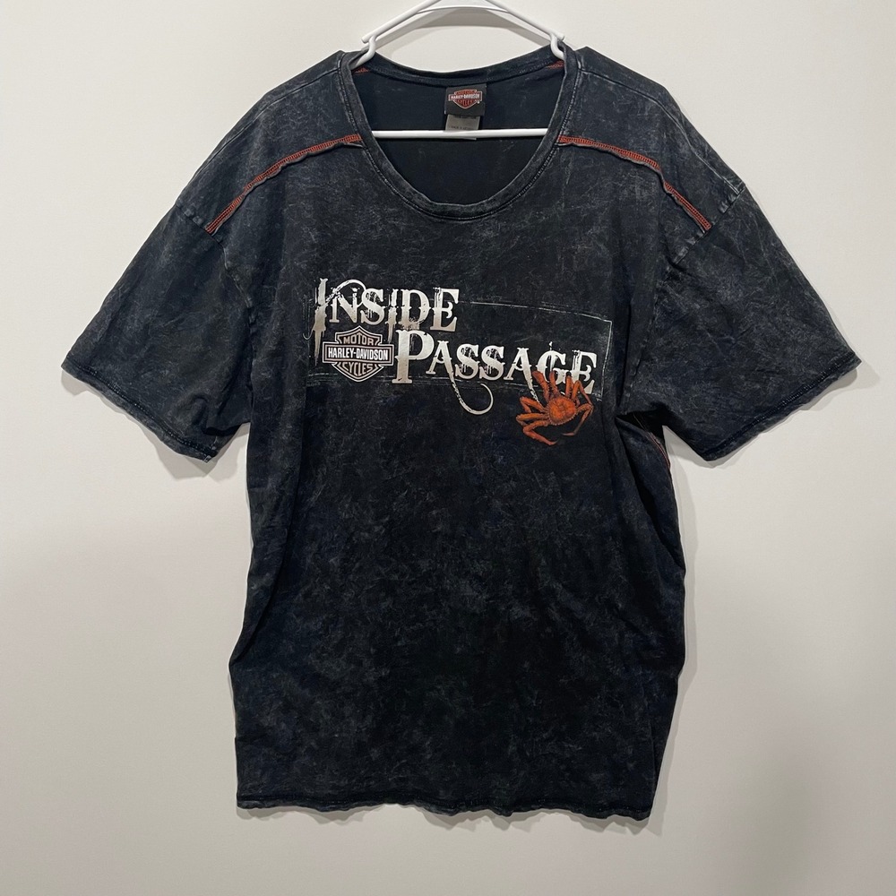 Harley Davidson Inside‎ Passage Crab Graphic T Shirt Black Acid Wash Mens XL